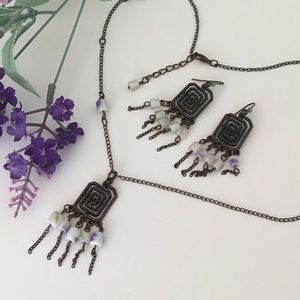 Square Necklace & Earrings Lavender Shades Set